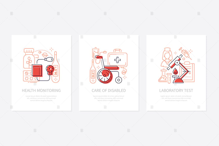 Medicine and healthcare line design style banners