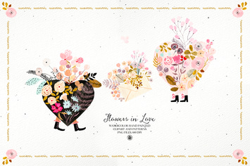 Flowers in Love - watercolor set with patterns