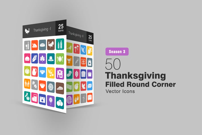  50 Thanksgiving Filled Round Corner Icons