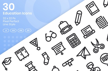 30 Education Icons Set - Line