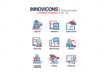 Literary genres - line design style icons set