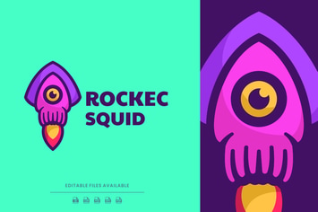 Rocket Squid Color Mascot Logo
