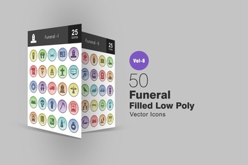 50 Funeral Filled Low Poly Icons