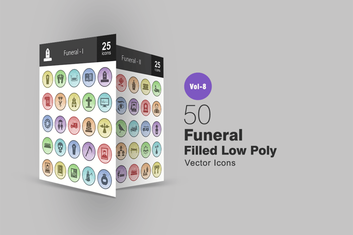50 Funeral Filled Low Poly Icons