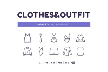 30 Icons Clothes&Outfit Part-01 Outline Style