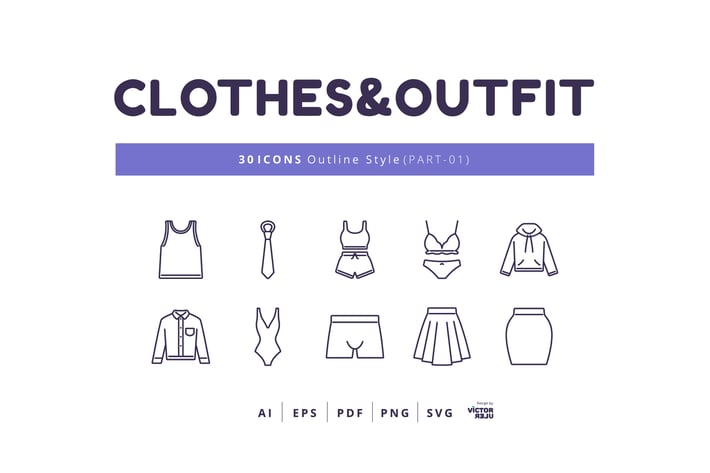 30 Icons Clothes&Outfit Part-01 Outline Style