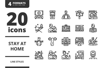 Stay At Home Line icons packs