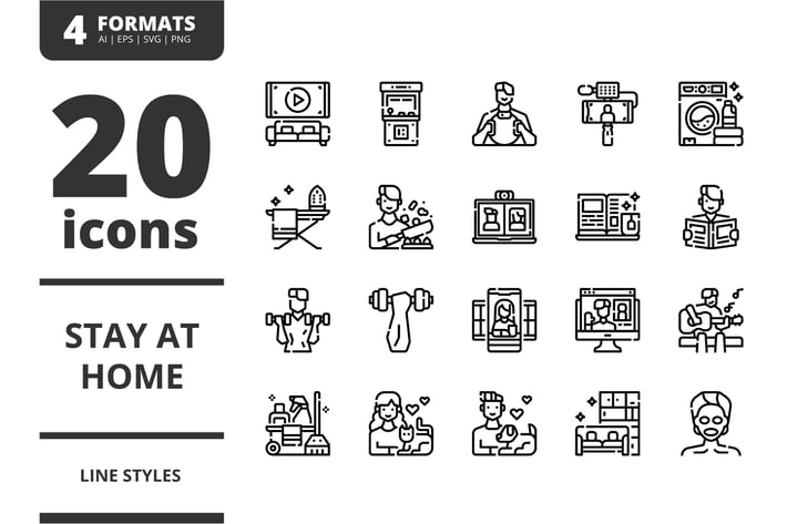 Stay At Home Line icons packs