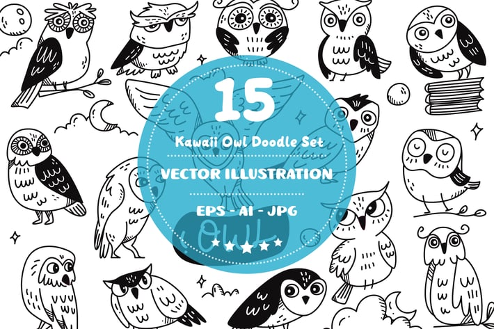Kawaii Owl Doodle Set