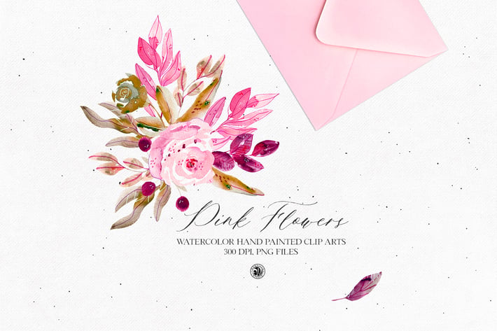 Pink Flowers 2020 - watercolor set