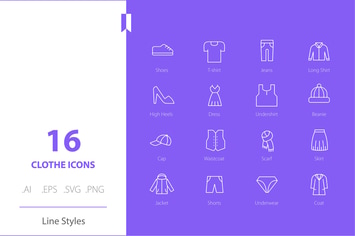 Clothes Icon Set Line Styles