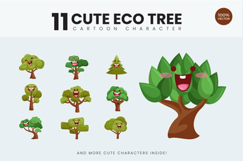 11 Cute Eco Tree Vector Illustration Vol.1