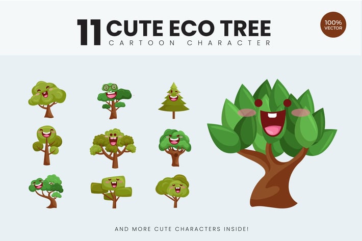 11 Cute Eco Tree Vector Illustration Vol.1
