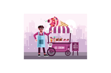 Ice Cream Street Food Cart with Seller