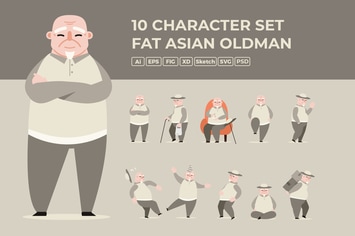 Fat Asian Old man - Character Set