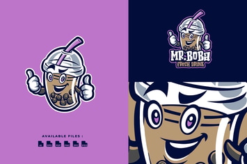 Mr. Boba Drink Cartoon Mascot Character Logo