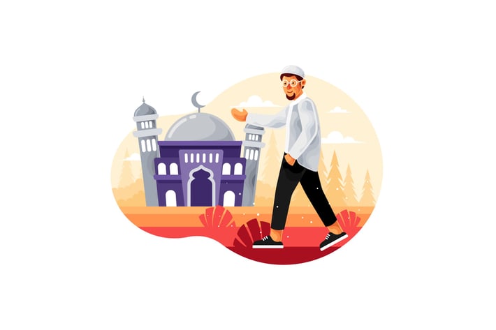 Muslims walk to the mosque to pray