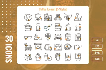 30 Iconset Coffee with 5 styles variant
