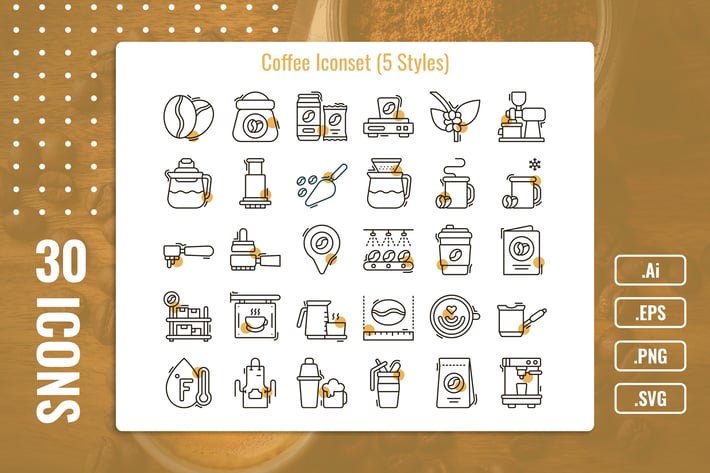 30 Iconset Coffee with 5 styles variant