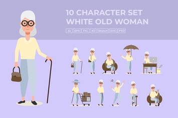 Thin Caucasian Old Woman - Character Set