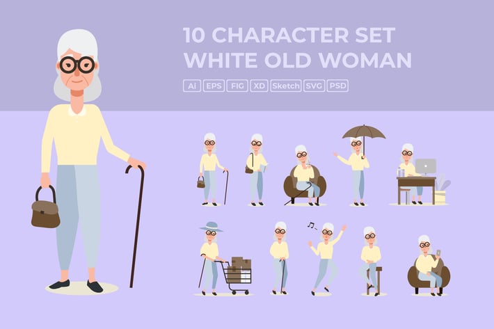 Thin Caucasian Old Woman - Character Set