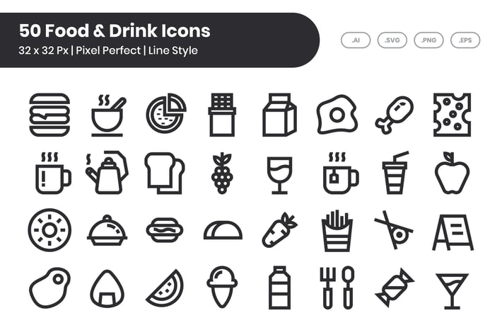 50 Food & Drink Icons - Line
