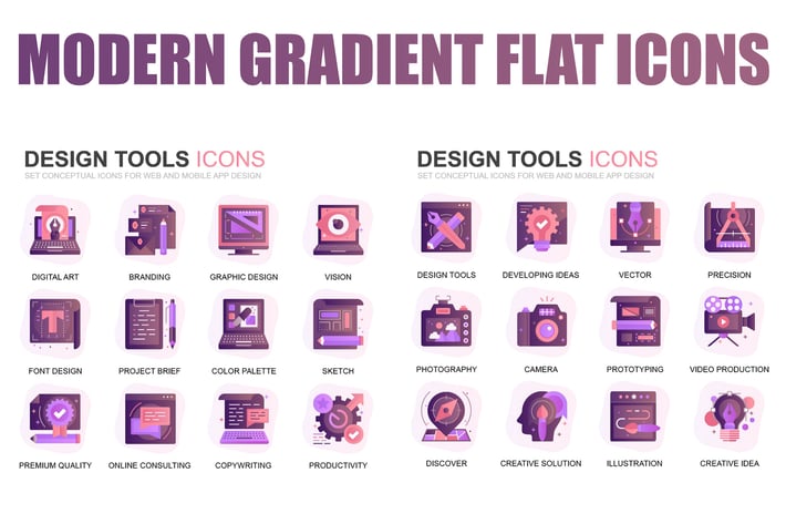 Modern Set Gradient Flat Icons