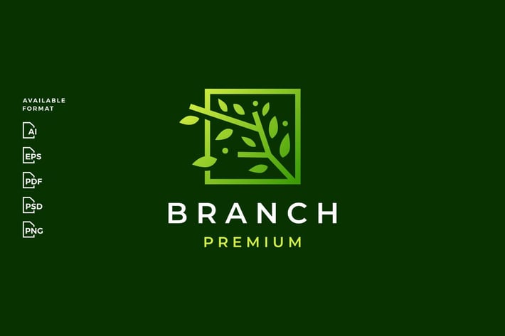 Tree Branch Leaf Square Logo
