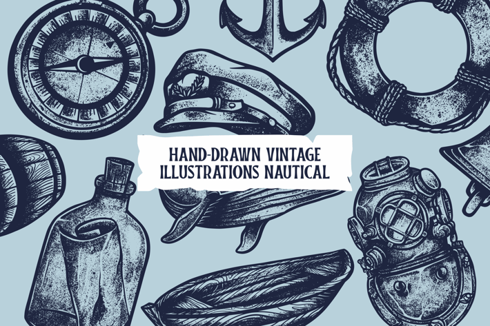 15 Hand-Drawn Nautical Sea Vintage Illustrations