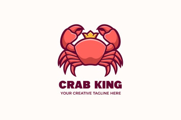 Crab King Seafood Mascot Character Logo Template