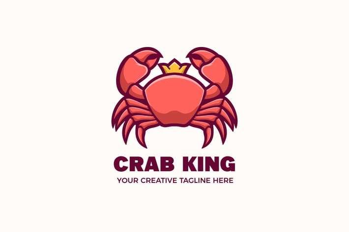Crab King Seafood Mascot Character Logo Template