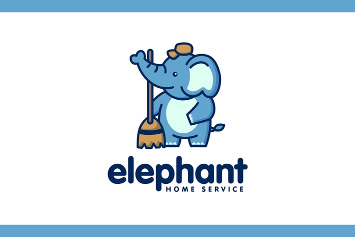 Cartoon Cute Elephant Home Cleaning Mascot Logo