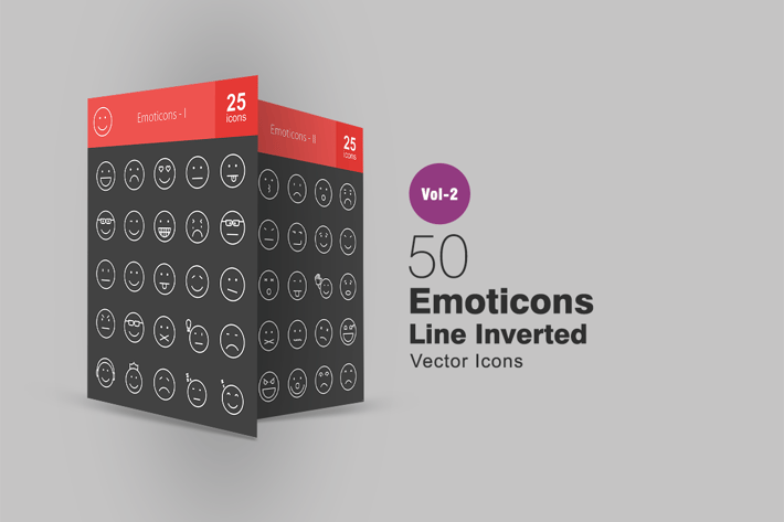 50 Emoticons Line Inverted Icons