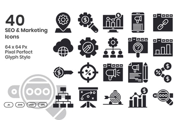 40 SEO & Marketing Icons Set - Glyph