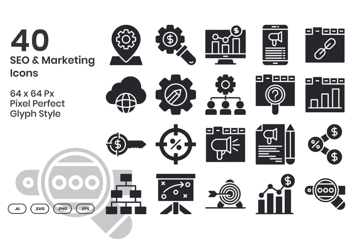 40 SEO & Marketing Icons Set - Glyph