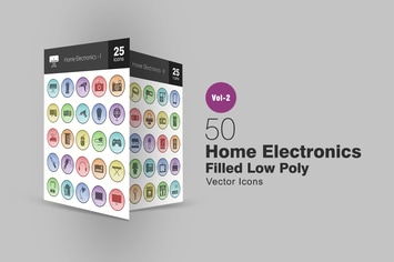 50 Home Electronics Filled Low Poly Icons