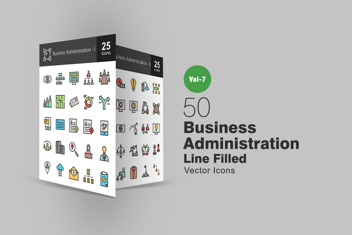 50 Business Administration Filled Line Icons