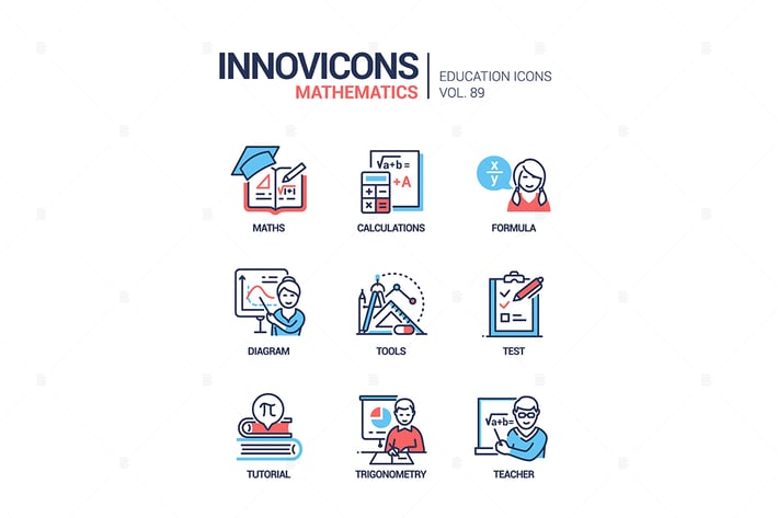 Mathematics - vector line design style icons set