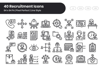 40 Recruitment Icons Set - Line