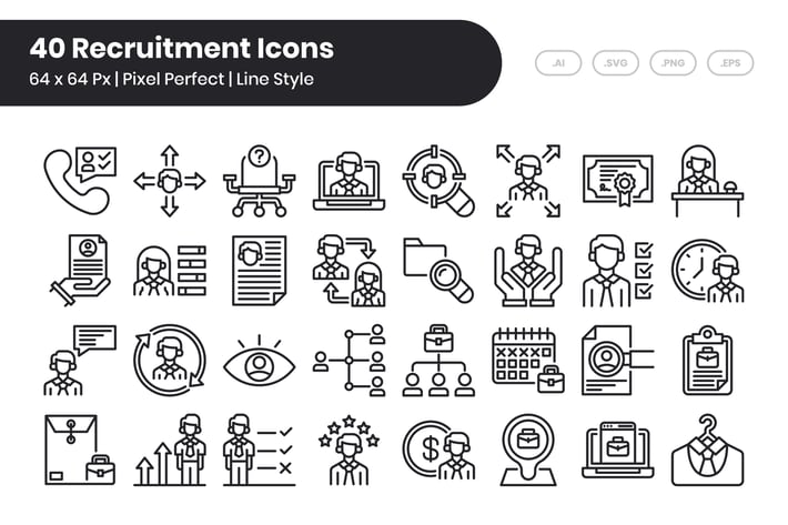 40 Recruitment Icons Set - Line