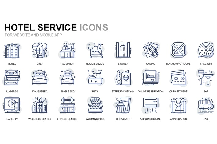 Hotel Services Thin Line Icons