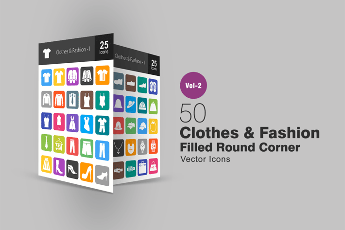 50 Clothes & Fashion Filled Round Corner Icons