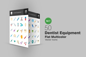 50 Dentist Equipment Flat Multicolor Icons