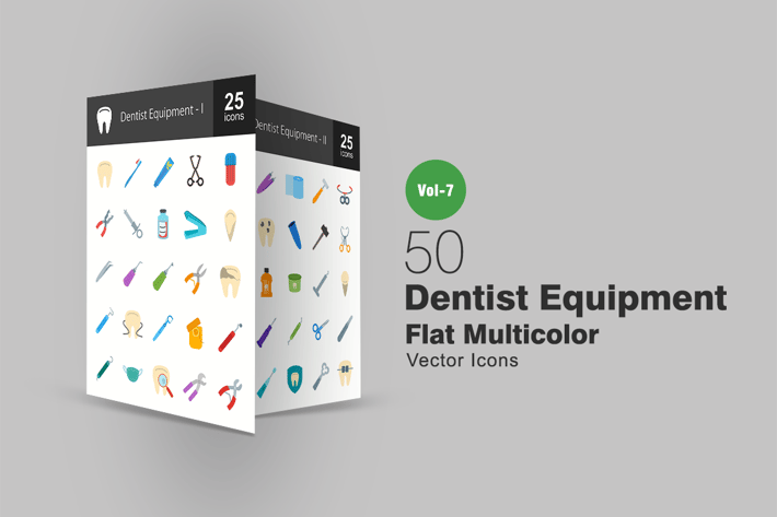 50 Dentist Equipment Flat Multicolor Icons
