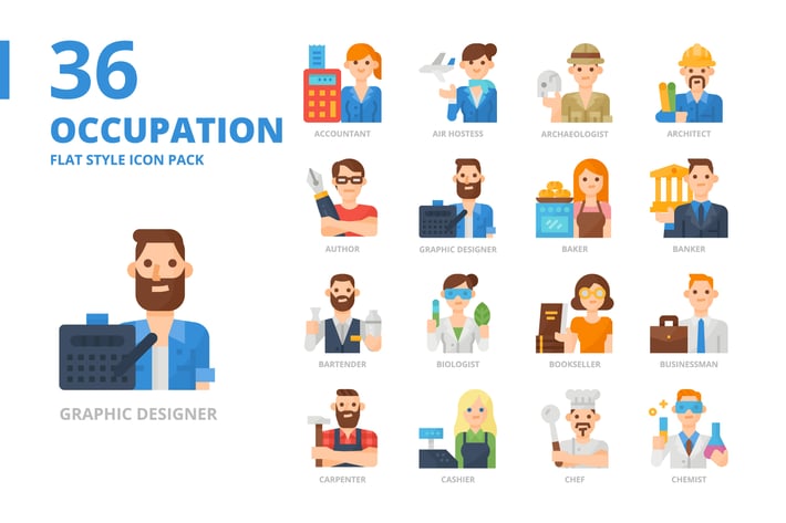Occupation Flat Style Icon Set