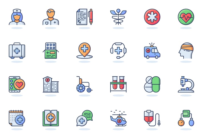 Medical Services Flat Line Web Icons Set