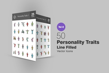 50 Personality Traits Line Filled Icons