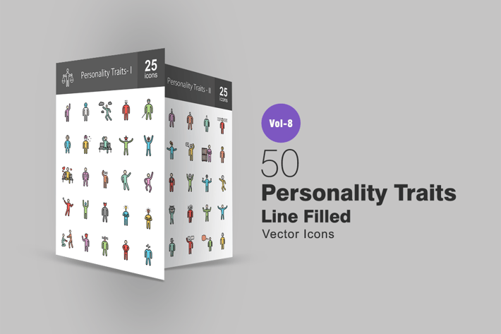 50 Personality Traits Line Filled Icons