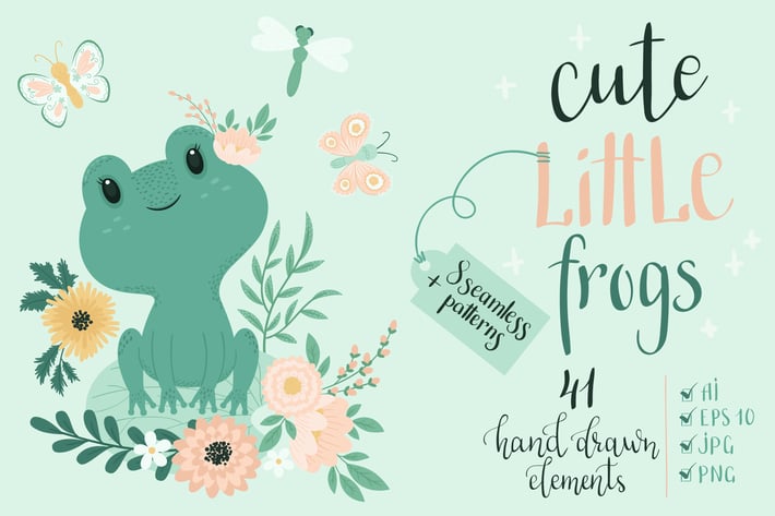 Cute Little Frogs Vector Graphic Set