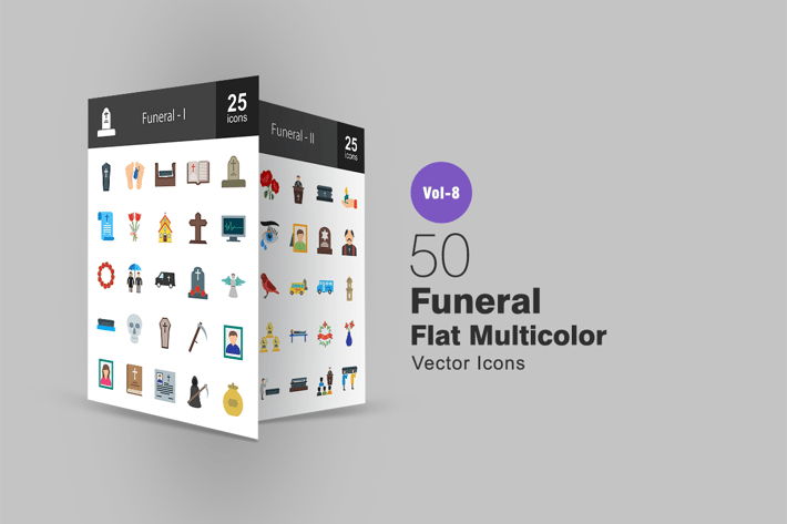 50 Funeral Flat Multi-color Icons